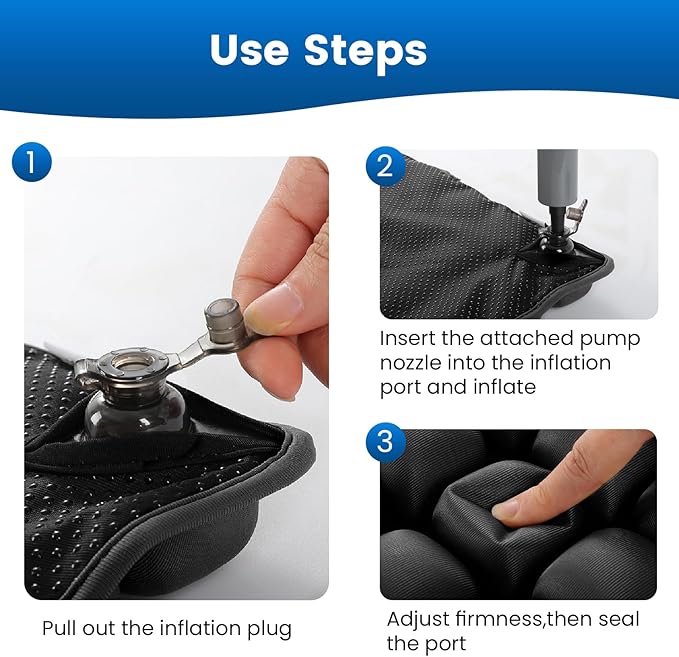 Travel Seat Cushion, Inflatable Airplane Seat Cushion for Travel, 56 Bubbles Portable Car Seat Cushions for Long Flights Office Chair, Wheelchair, Camping, Home Living (Black)