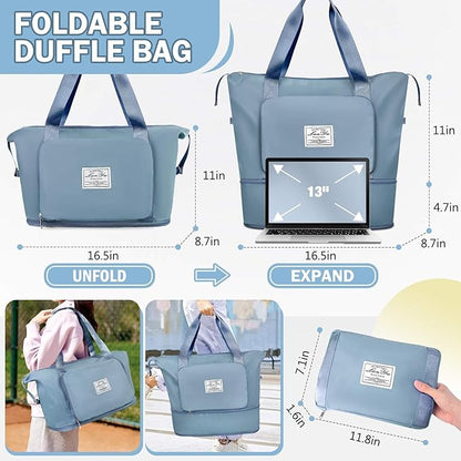 Ranslen Large Capacity Folding Travel Bag,Expansion Travel Duffel Bag with Dry and Wet Separation Portable Travel Duffel Bag