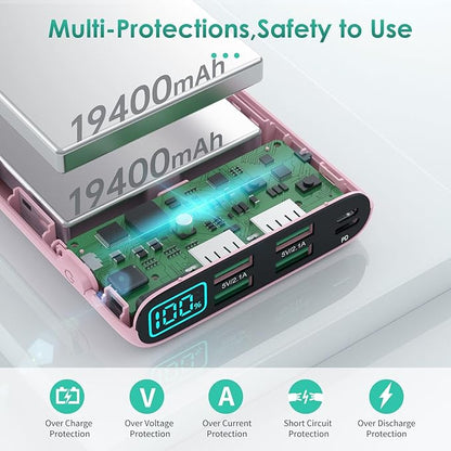 Portable Charger 38800mAh,LCD Display Power Bank,5 USB Outputs Battery Pack Backup, USB-C 3A in&out Travel Essential Portable Phone Charger For iPhone 17/16/15/14/13 Pro/12,Android Samsung Galaxy-Pink