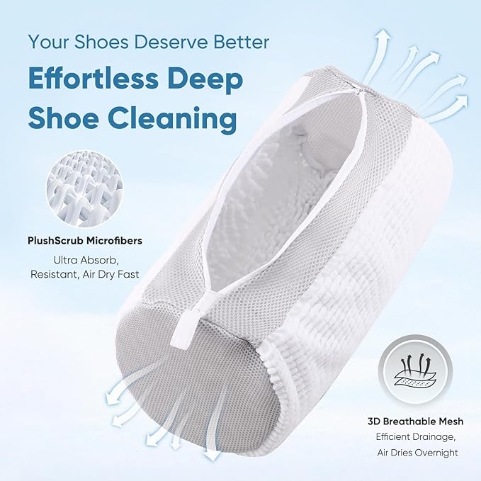Shoe Washing Machine Bag 2Pack - Reusable Shoe Laundry Bag with Mesh Socks Bag - 360°Deep Protective Cleaning Bags for Sneakers Delicate Footwear - Home Dorm Travel Essentials, White