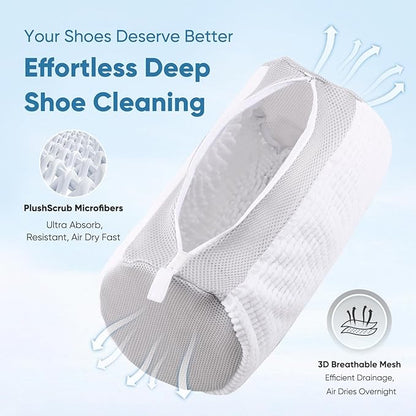 Shoe Washing Machine Bag 2Pack - Reusable Shoe Laundry Bag with Mesh Socks Bag - 360°Deep Protective Cleaning Bags for Sneakers Delicate Footwear - Home Dorm Travel Essentials, White