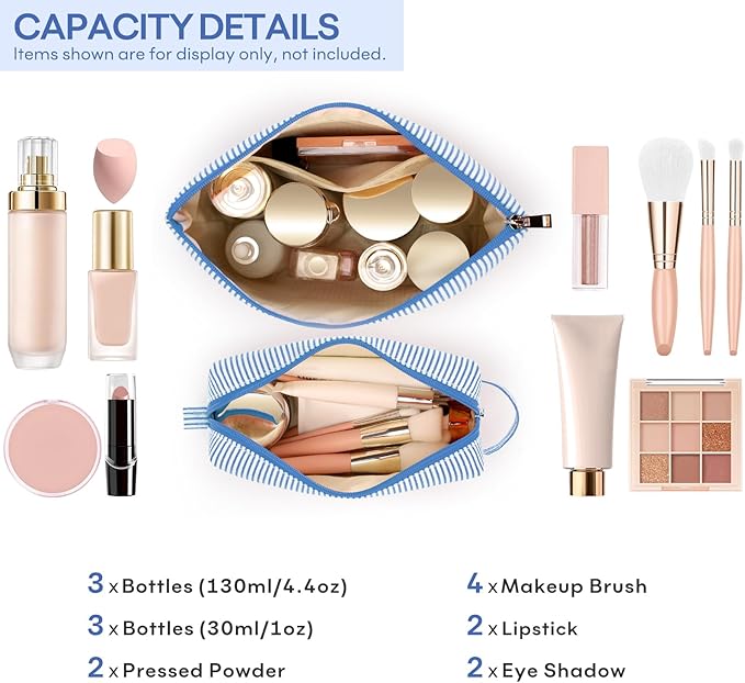 2 PCS Initial Makeup Bags for Women: Cosmetic Bag for Travel Toiletry - Birthday Gifts for 11 12 13 14 15 16 17 18 Years Old Girl Graduation Teacher Gift- Teen Girl Gifts Trendy Stuff - Blue V