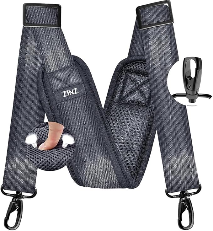 ZINZ 77 Inch Shoulder Strap Univesal Bag Strap with Fixed Pad Ultra Thick Plus Long & Breathable Cushion, Replacement Strap for Bags,Dark Gray