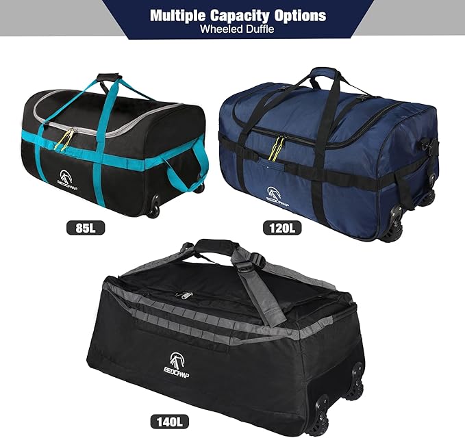 REDCAMP 85L/120L/140L Foldable Duffle Bag with Wheels, Large Travel Duffel Bag