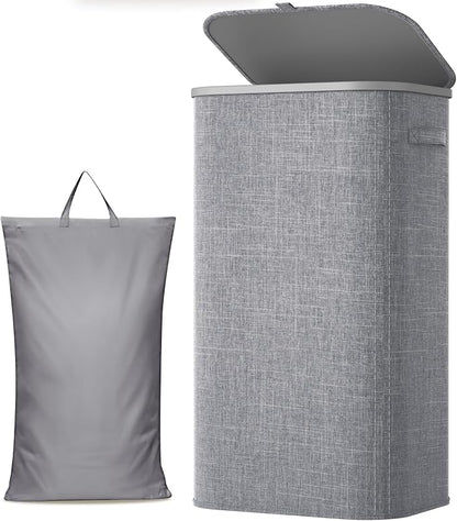 Lifewit 105L Laundry Basket with Lid, Large Laundry Hamper with Plastic Handles and Removable Bag, Foldable Tall Dirty Clothes Hampers for Laundry for Laundry Room, Bedroom, Bathroom, Dorm, Light Gray