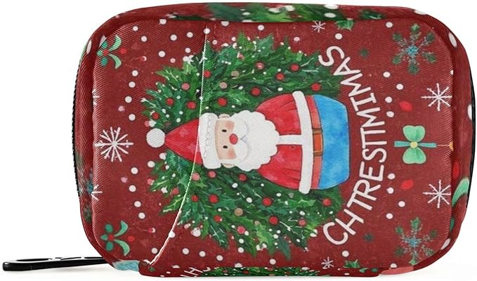 Pill Organizer Box Case Weekly Travel Pill Container Holder 7Day Cute Vitamin Organizer Dispenser Sorter Planner Storage Small Compact Santa Claus Wreath Christmas Tree Snowflakes Colorful15
