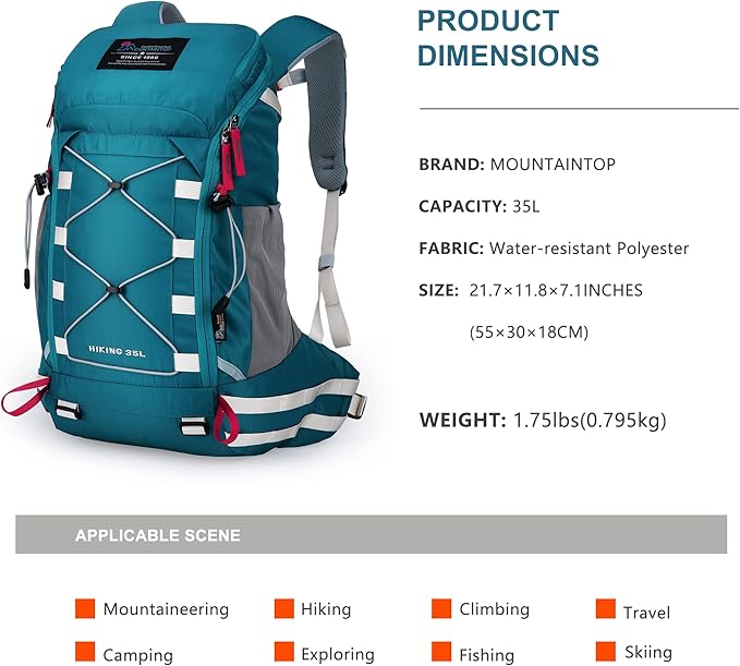 MOUNTAINTOP Hiking Backpack 35L Travel Backpack Lightweight Daypack for Men&Women Outdoor Camping