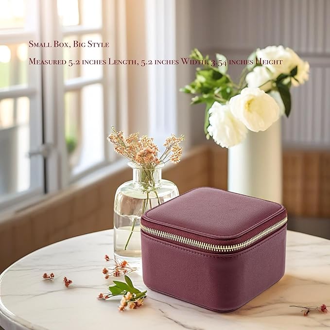 Vlando Travel Jewelry Box Organizer - 6 Small Velvet Zipped Pouches Pockets for Jewelries Necklaces Rings Earrings Sorting Storage, Burgundy