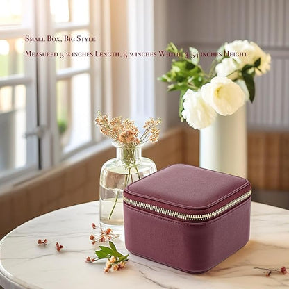 Vlando Travel Jewelry Box Organizer - 6 Small Velvet Zipped Pouches Pockets for Jewelries Necklaces Rings Earrings Sorting Storage, Burgundy