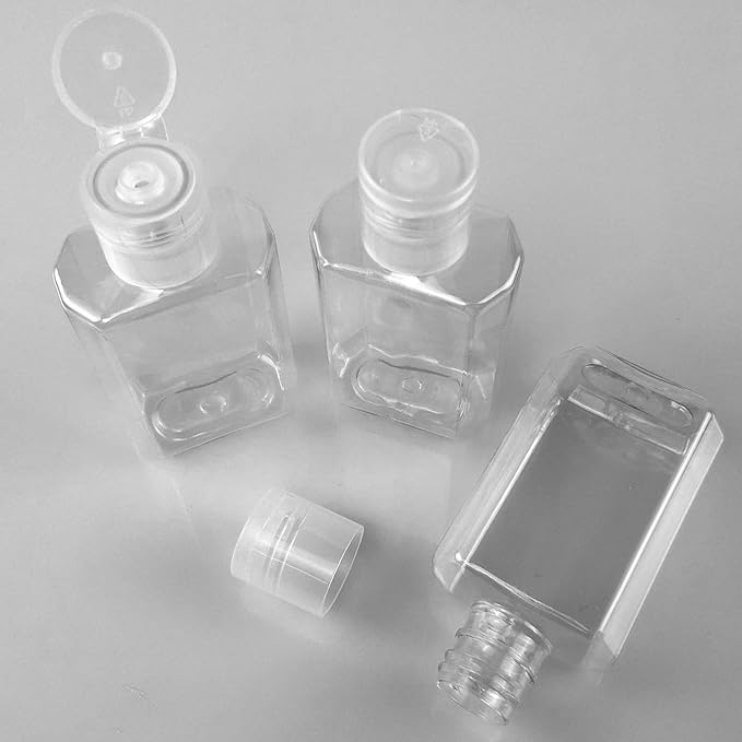 FOOCHY 60 Pack Clear Hand Sanitizer Bottles Empty Plastic Refillable Flip-Top Bottles for Hand Sanitizer Shampoo Lotion,etc - No BPA/Parabens, 60ml/2oz