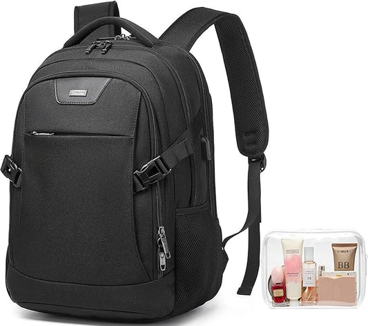 DUSLANG Anti-Theft Laptop Backpack, Black, 15.6-14-13 Inch Laptop Sleeve, USB Charging Port and Clear Cosmetic Toiletry Bag