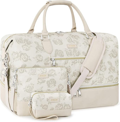 Weekender Bag for Women, Travel Duffel Bag Carry On Overnight Bag with Shoe Compartment Large Nylon Travel Weekend Tote Bag