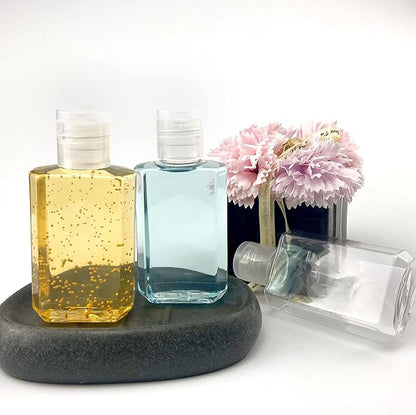 FOOCHY 2oz Empty Hand Sanitizer Travel Size Bottles, Refillable Clear Plastic Containers with Flip Cap for Shampoo, Lotion, Cream, Baby Shower, Tolitery (100 Pack)