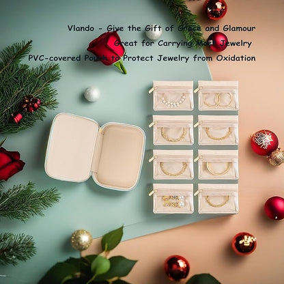 Vlando Travel Jewelry Box Organizer - 8 Small Velvet Zipped Pouches Pockets for Jewelries Necklaces Rings Earrings Sorting Storage, Lilac Purple