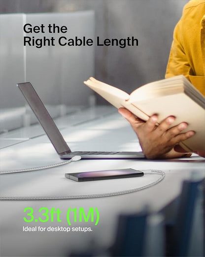 Belkin BoostCharge Braided USB-C to USB-A Charging Cable (3.3ft/1M) for iPhone 17 & 16 Series, Samsung Galaxy S25 Series, Google Pixel 10, iPad Pro, Nintendo Switch 2, Carplay, & More - White (2-Pack)