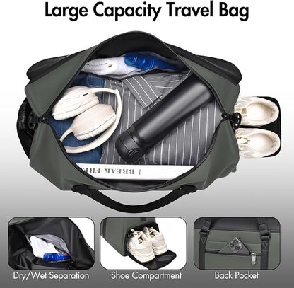 Travel Bag for Men Women, Duffle Bags for Travel with Shoe Compartment Weekender Overnight Carry On Bag with Dry Wet Separated Pocket Personal Item Bag for Gym Trip Workout