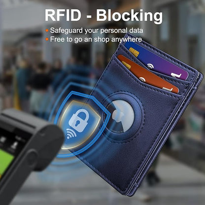 Airtag Wallet for Men- with Money Clip Gift Boxed, Magnetic Closure Slim Genuine Leather Front Pocket Wallet, 4.1"x 2.8", RFID Blocking