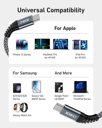 USB C to C Cable 60W [2Pack 6FT], USB Type C Fast Charging Cable for Car Durable Braided iPhone USB C Charger Cable USBC to USBC Cord for iPhone 17/16/15/Pro Max, Samsung Galaxy S23 and More-Black