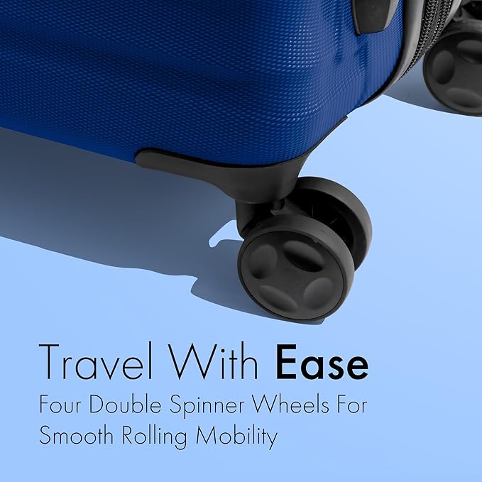 (Not Made In China) Carry-On Luggage Hardside Spinner, 4 Wheels, Lightweight and Expandable 22 Inch Suitcase Rolling Carryon (Navy Blue)