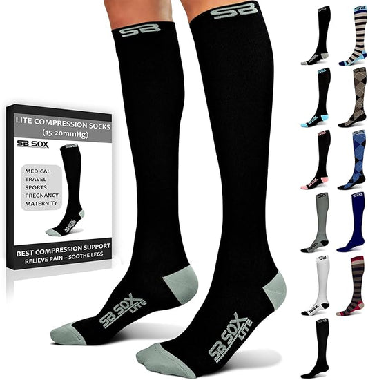 SB SOX Lite Compression Socks for Men & Women (15-20mmHg) – Best Compression Socks for Travel, Sports, and Daily Wear - XXL Sizes too!