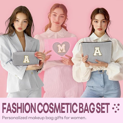 mibasies 2 PCS Initial Makeup Bags for Women: Cosmetic Bag for Travel Toiletry - Personalized Cute Makeup Pouch - Gifts for Grilfriend Wife Moms Bridesmaid - Retirement Travel Gifts - Black E