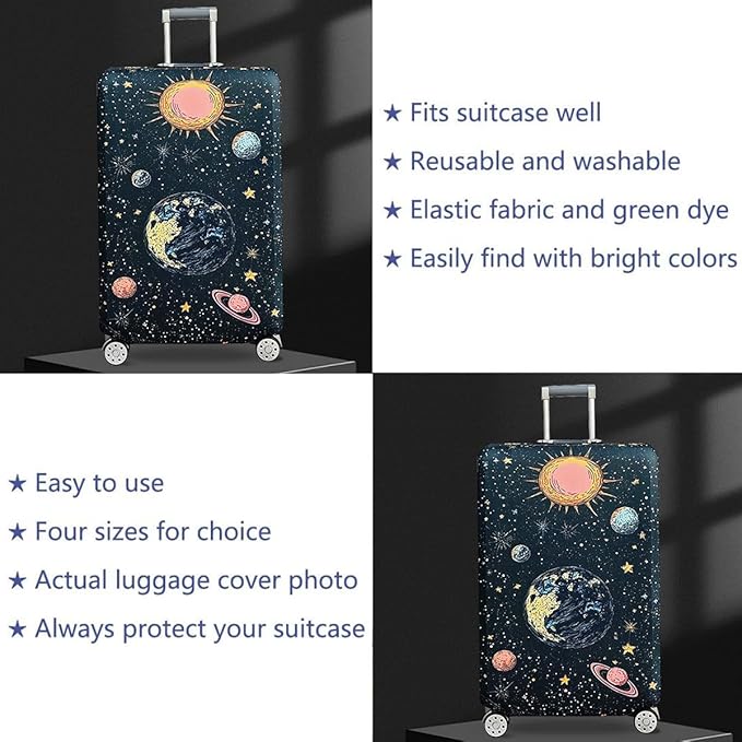 fancyfree Luggage Cover Washable Suitcase Protector Anti-scratch Suitcase cover (Interstellar Travel, L(25"-28" luggage))