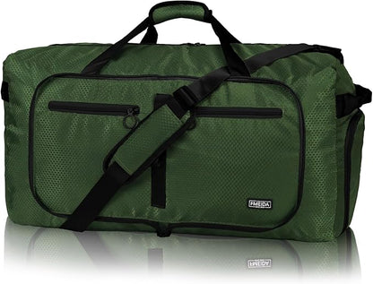 Fmeida 65L Duffle Bag with Shoes Compartment, Foldable Travel Duffel Bags for Men Women, Large Packable Travel Bag Water Repellent & Tear Resistant (Green)