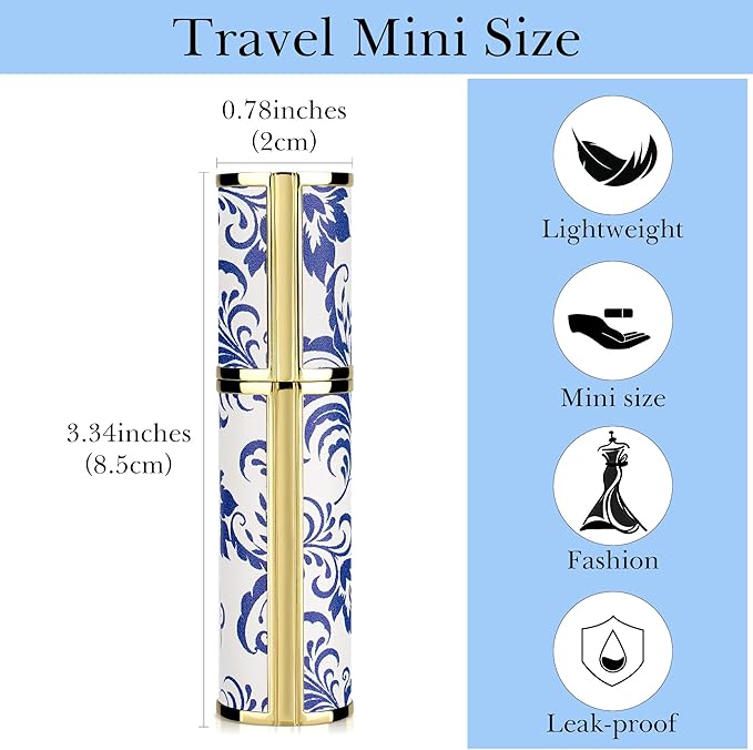 LUEXBOX Portable Perfume Bottle for Travel, Mini Refillable Perfume Dispenser, 5ml Faux Leather Leak Proof Perfume Atomizers, Blue and White Bottles Sprayer for Pocket Perfume (Blue Grass)