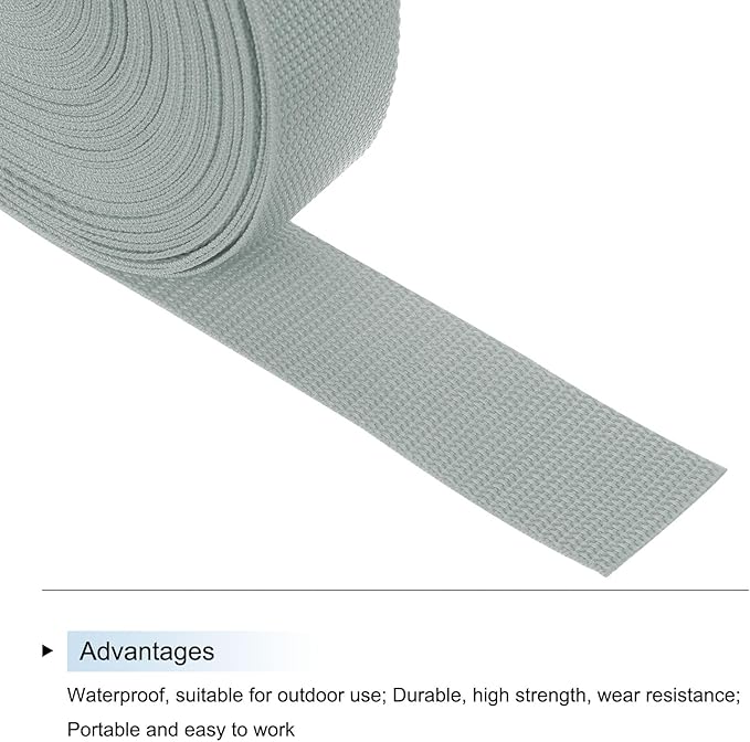 MECCANIXITY Lightweight Polypropylene Webbing Strap 1 1/2" 25 Yard Backpack Strapping Band Light Grey for Outdoor Luggage Cargo Straps