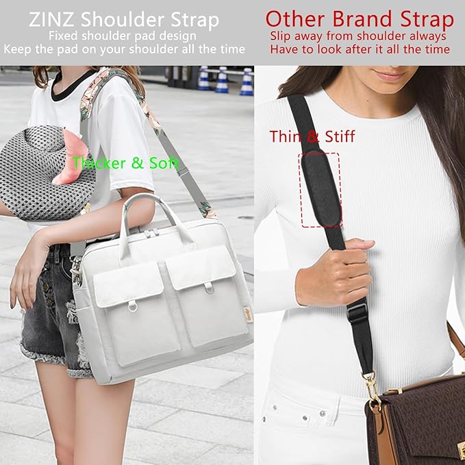 ZINZ Shoulder Strap 78" Universal Handbag Strap with Ultra-thick Fixed Padded and Dual Balanced Adjustable Buckles Shoulder Crossbody Strap for Briefcase Messenger Bag Laptop bag Luggage，Gray rose