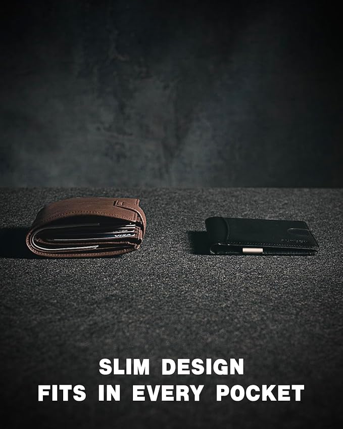 RUNBOX Money Clip Slim Wallets for Men RFID Blocking 11 Card Holder Minimalist Small Leather Bifold Men's Front Pocket Wallet Gift Box