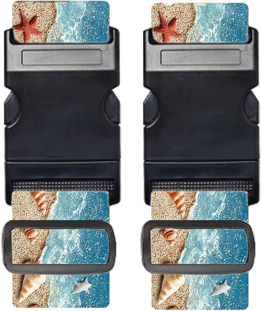 Nuxovilar Luggage Straps of 2 Set Beach Shells Starfish Pattern, 1.96x90.5 inches - Luggage Straps for Suitcases, Perfect for Beach Trips, Summer Travel, Vacations