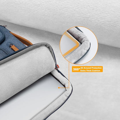 MOSISO 360 Protective Laptop Shoulder Bag,15-15.6 inch Computer Bags Compatible with MacBook Pro 16 inch, HP, Dell, Lenovo, Asus Notebook,Side Open Messenger Bag with 4 Zipper Pockets, Haze Blue