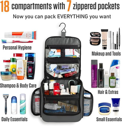 VENTURE 4TH Hanging Travel Toiletry Bag for Women & Men - Travel Organizer with Expandable Compartments & Removable Clear Pouch for Toiletries (Shadow Gray)