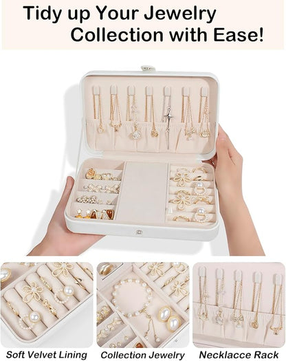 GUKA Travel Jewelry Case, Portable Jewelry Travel Organizer, PU Travel Jewelry Case Organizer for Rings Earrings Necklaces Bracelets Watch for Birthday Wedding Gifts. White
