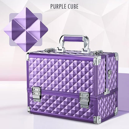 FRENESSA Makeup Train Case Makeup Case 12.6 Inch Large Cosmetic Box Organizer Travel Storage Professional Make Up Train Carrying Case with 6 Trays Locking Shoulder Strap Hard Vanity Storage Purple