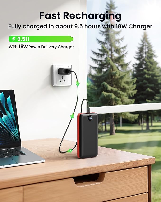Portable Charger Power Bank 50000mAh 22.5W Fast Charging Battery Bank USB C External Battery Pack with 3 Output & 2 Input Digital Display for iPhone 16/15/14/13/12, Samsung, iPad etc (Red)