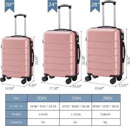 NEWBULIG 20 Inch Carry on Luggage, Lightweight Expandable Rolling Suit Case with TSA Lock, Hard Shell ABS Suitcase with Double Spinner Wheels, Pink