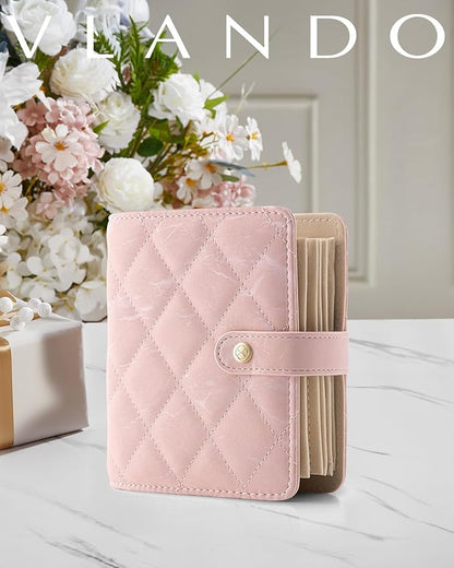 Vlando Travel Jewelry Organizer Case,Gifts for Women,Portable Jewelry Storage Book Ring Binder with Clear Zipper Velvet Pouch Bag for Traveling,Rings,Necklace,Earrings,Bracelets,Brooches-Sand Pink