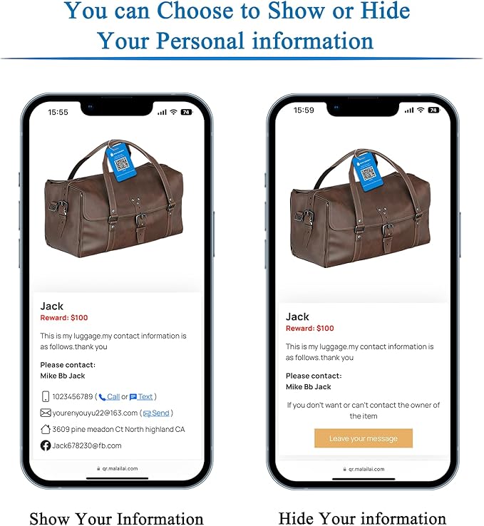 Smart Luggage Tags for Suitcases, 4 Pack Privacy QR Code Security Information Luggage Tag, Steel Ring, Waterproof Easy Identify Personalized Luggage Tag, No App or Subscription Needed (4 Colours)