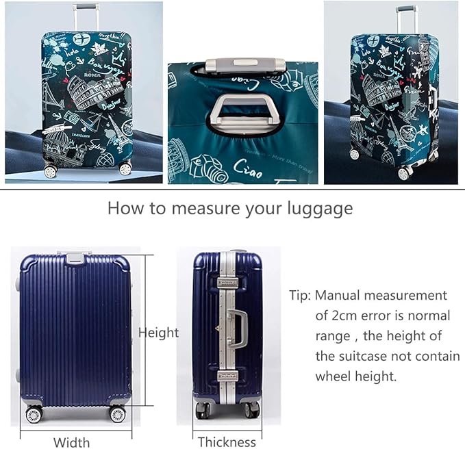 fancyfree Luggage Cover Washable Suitcase Protector Anti-scratch Suitcase cover (Travel Graffiti, L(25"-28" luggage))
