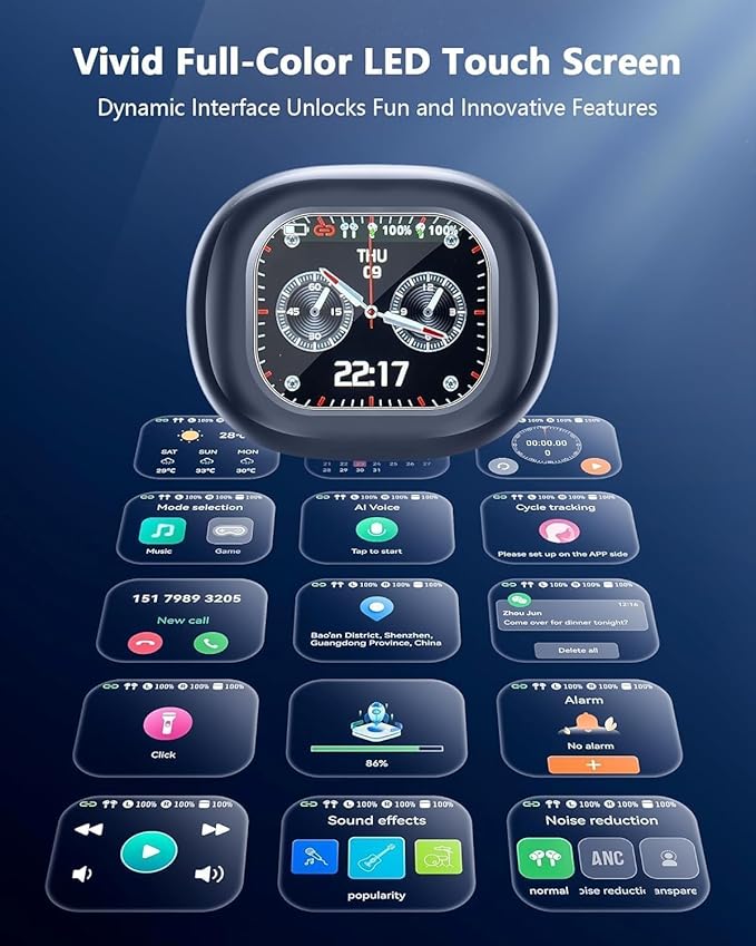 Open Ear Bone Conduction Headphones,Bluetooth Headphones 5.4 with Smart Digital Display,60H Playtime,IPX7 Waterproof,Touch Control Operate Fit Cycling Running