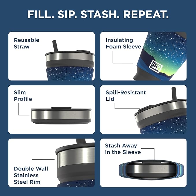 HYDAWAY Getaway Bundle - 25oz Collapsible Water Bottle and 16oz Collapsible Insulated Tumbler - BPA-Free, Leak-Resistant, Reusable Drinkware Set for Travel, Hiking, and Daily Commutes