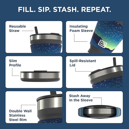 HYDAWAY Getaway Bundle - 25oz Collapsible Water Bottle and 16oz Collapsible Insulated Tumbler - BPA-Free, Leak-Resistant, Reusable Drinkware Set for Travel, Hiking, and Daily Commutes