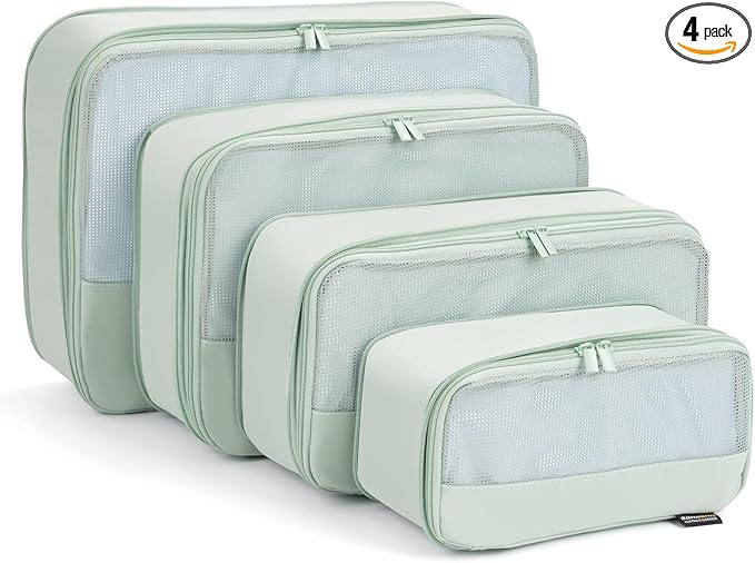 4 Piece Compression Packing Cubes for Suitcases and Backpack, Lightweight Travel Organizer Bags (Light Green)