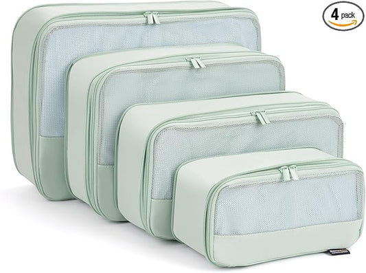 4 Piece Compression Packing Cubes for Suitcases and Backpack, Lightweight Travel Organizer Bags (Light Green)