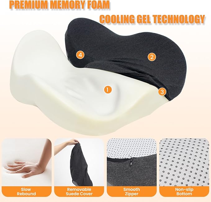 CXC Gel Seat Cushion for Office Chair: 4-Zone Pressure Relief Memory Foam Pad with Cooling Tech - Sciatica Pain Relief Pillow | Desk Chair, Wheelchair, Floor Sitting, Long Driving & Classroom Use