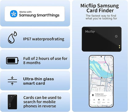 Wallet Tracker Card (Samsung Only),Rechargeable Bluetooth Smart Wallet Tracker,0.08in Ultra-Thin Glass Samsung Tracker Tags for Wallets,Passports & Luggage,IP67 Waterproof (2 Pack)