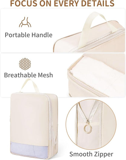 Compression Packing Cubes 11 Set, Suitcase Organizers, Luggage Organizer Bags for Storage, Extendable Packing Cubes for Travel Compression, Travel Essentials, Beige