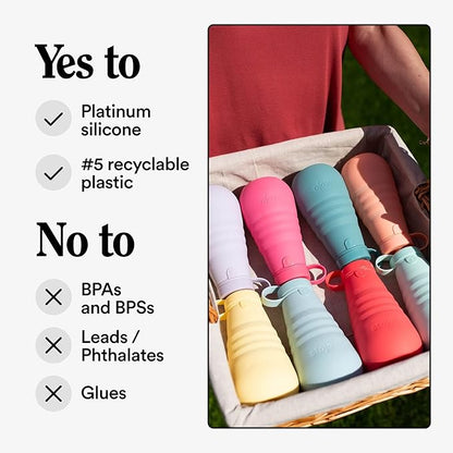 STOJO Collapsible Water Bottle – Denim Blue, 20oz / 592ml - Leak-Proof Reusable Silicone Travel Cup for Hot & Cold Drinks - Microwave & Dishwasher Safe